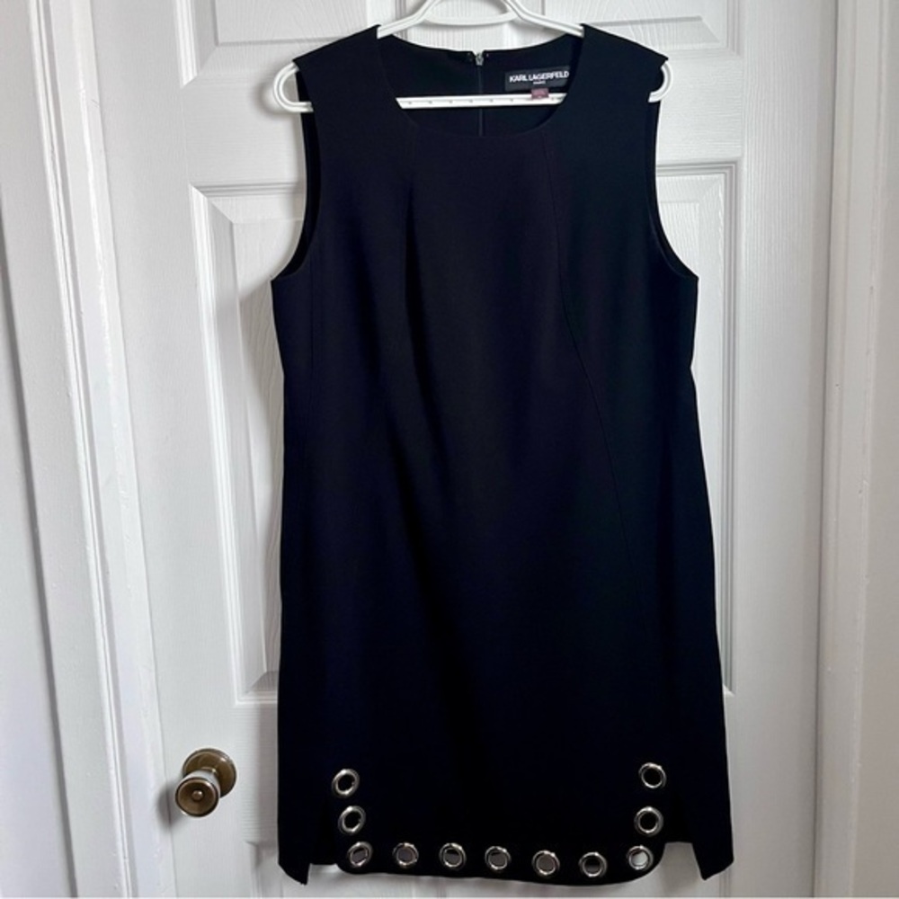 Karl Lagerfeld Paris Dress Black 14 XL Women Metallic sleeveless midi casual